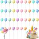 Sieral 40 Pcs Mini Balloon Cake Toppers Colorful Rainbow Cake Topper Round Clay Balls Cupcake Toppers for Birthday Baby Shower Wedding Party Decorations(Pastel Color)