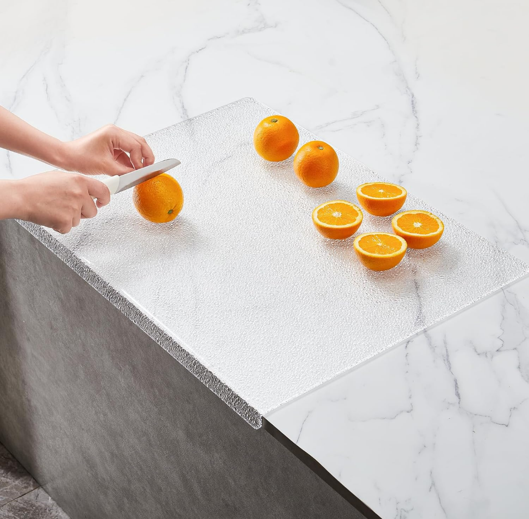 Acrylic Cutting Board with Counter Lip, Large Textured Clear Non Slip Cutting Board for Kitchen Countertop Protection(17.7"X23.6")
