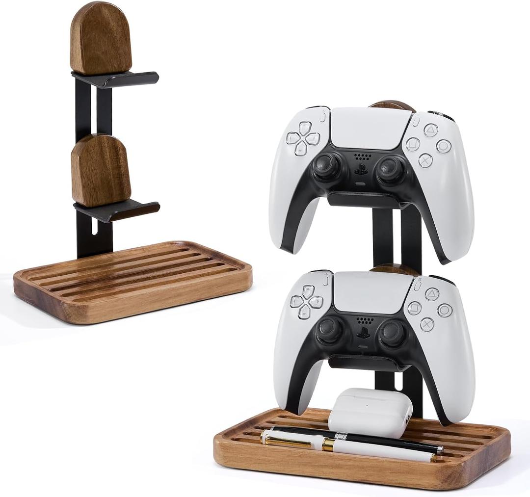 Game Controller Holder 2 Tier,Adjustable Game Controller Stand For PS/XBOX/Switch/Nintendo,Game Controller Organizer,Accessories Managment On The Desk,Solid Wood,Matte Black