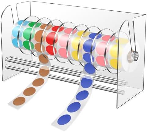 Sticker Dispenser,Label Dispenser,Sticker Holder Organizer,Sticker Roll Dispenser,Adjustable 9 Disks Acrylic Lable Roll Holder Organizer, Label Stand for Holding Tape Sticker Label Office and Home