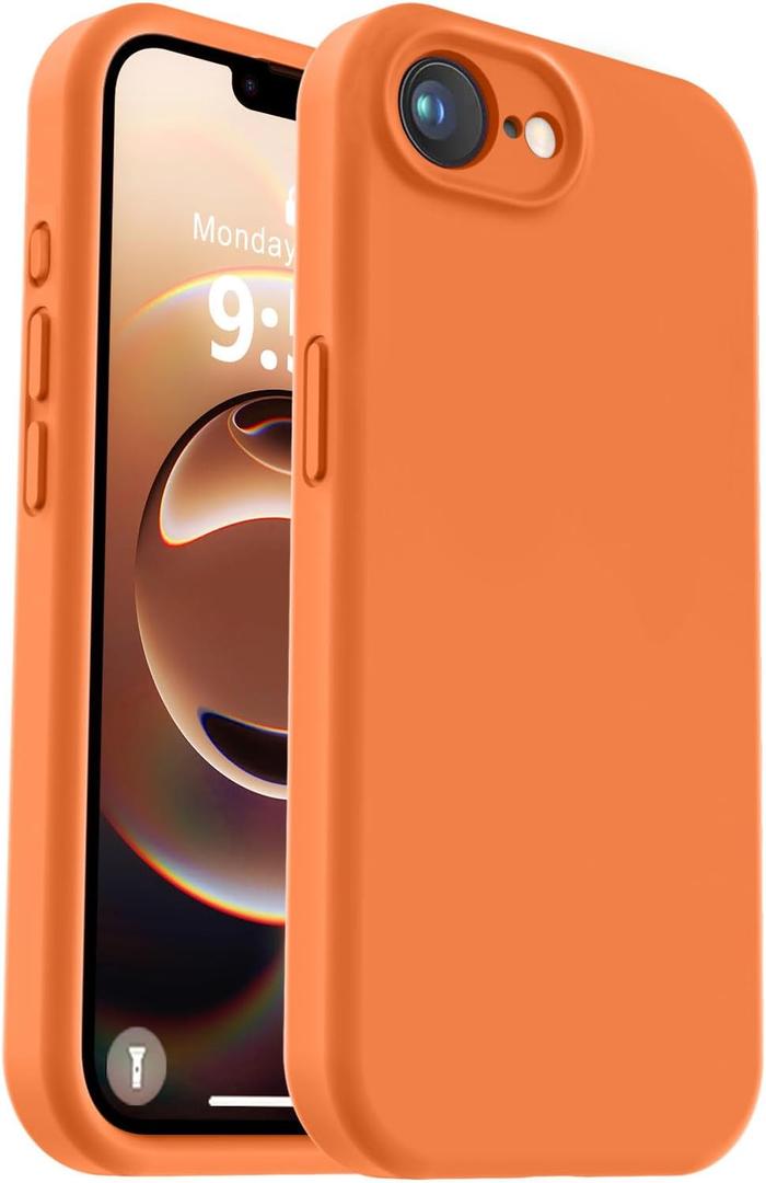 Vooii Compatible with iPhone 16e Case, Liquid Silicone Upgrade [Camera Protection] [Soft Anti-Scratch Microfiber Lining] Shockproof Phone Case for iPhone 16e 6.1 inch - Bright Orange