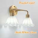 2 Light Gold Brass Bathroom Light Fixture,Brush Gold Vanity Lighting Over Mirror,Cute Milk White Glass Flower Lampshade,E26 Socket(Bulbs Not Included)