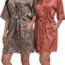 Women's Pure Short Silky Robes Bridesmaid Bride Party Satin Robes Sleepwear 2 pack Medium