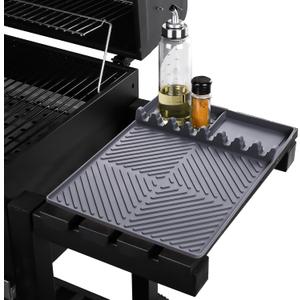 Griddle Mat Barbeque Grill Accessories Tools for Blackstone, Side Shelf Mat Grill Pad for Outdoor Grill Kitchen Counter Spatula Silicone Mat with Drip Pad for Kitchen, Cooking, Countertop (Grey) 