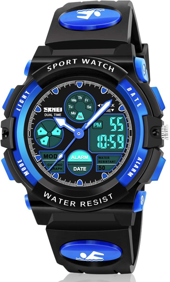 ATIMO LED Multi Function Waterproof Watch for Kids - Kids Gifts (Blue)
