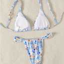 Women's 2 Piece Bathing Suit Graphic Boho Triangle Swimsuits Thong Cheeky Floral Bikini Set (XL)