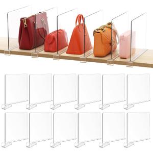 HBlife 12 Pack Clear Shelf Dividers, Vertical Purse Organizer for Closet Perfect for Sweater, Shirts, Handbags in Bedroom and Kitchen, Adjustable Acrylic Bookshelf for Organization