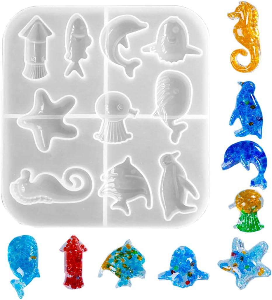 Ocean Sea Animal Silicone Mold Marine Organism Epoxy Resin Crafts Mold Ocean Theme Starfish Dophin Seahorse Fish Casting Mould for DIY Craft Jewelry Pendant Making