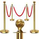 4PCS Gold Stanchions Posts with 3PCS 5 ft Red Velvet Rope, Red Velvet Rope Stanchion Set Crowd Control Barriers, Stanchions and Velvet Ropes Red Carpet Poles for Party Supplies