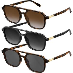 Retro Aviator Sunglasses for Women Men:Polarized Trendy Vintage 70s Rectangle Mens Womens Shades Sun Glasses (11a-3pc-leopard Brown Frame/Gradient Grey Lens/Grey Lens)