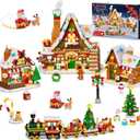 Christmas Gingerbread House Village Mini Building Set with Lights, 1955 PCS Holiday Village Building Block Toy with Xmas Tree Train Santa for Home Decor, Gift for Adults Kids Girls Boys 14+
