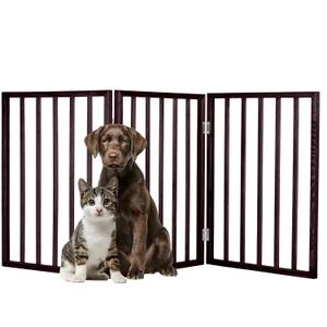 3-Panel Indoor Foldable Dog Fence for Stairs, Hallways, or Doorways - 54x24-Inch Wood Freestanding Dog Gates by PETMAKER (Brown)