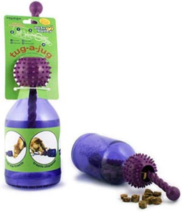 PetSafe Busy Buddy Tug-A-Jug - Treat-Dispensing Dog Toy - Slow Down Eating - 2 Cup Capacity - Lower Separation Anxiety - Cleans Teeth - Easy to Wash - Multi-Sensory Stimulation - Purple, M/L (Medium/Large)