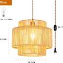 QIYIZM Plug in Pendant Light Hanging Lights with Plug in Cord Hanging Lamp Boho Rattan Dimmable Wicker Bamboo Woven Shade Hemp Rope Ceiling Light Fixture for Living Room Bedroom Kitchen