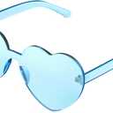 Maxdot Heart Shape Sunglasses Rimless Transparent Heart Glasses Colorful Party Favors (Light Blue)