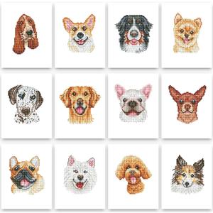 PeakLuv 12 Pcs Dog Small Diamond Art Kits, Puppy Mini Diamond Painting Kits for Adults Beginners, 5D DIY Square Drill Diamond Dots, Quickly Finishable Animal Gem Art for Home Wall Desktop Decor, 6X7in