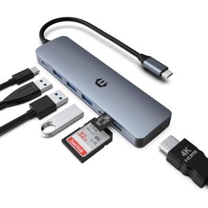 USB C HUB, 7 in 1 Laptop Multiport Adapter Hub, HDMI Output, 100W Power Delivery, 3 x USB 3.0 Ports, SD/TF Reader, Compatible for USB C Laptops Dell XPS/HP/Surface and Other Type C Devices