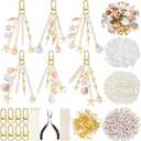 Cunno 776 Pcs Seashell Keychain Making Kit Ocean DIY Craft Key Chain Starfish Pearl Seahorse Letter Name Beads with Keychain Clip and Tool Accessories for Backpacks Purse Tote Bag Crafts DIY Supplies