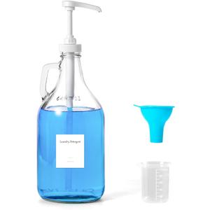 Glass Laundry Detergent Dispenser with Pump, 64OZ Liquid Laundry Soap Dispenser, Fabric Softener Dispenser Bottle for Laundry Room Organization and Storage, 1 Pack