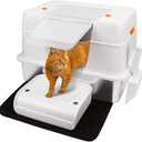 Vivifying Stainless Steel Litter Box with Lid, XL Side Entry Extra Large Litter Box for Big Cats & Kitty, Removable Enclosed Metal Cat Pan with High Sided Enclosure, Scoop, Mat, Footboard (Beige)