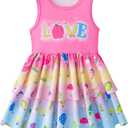LQSZ Girls Dress Easter Cartoon Summer Vest Sleeveless Tutu Princess Casual Dresses for Kids 2-12 Years (Pink, S)
