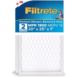 Filtrete 20x25x1 Air Filter, MPR 1900, MERV 13, Healthy Living Ultimate Allergen 3-Month Pleated 1-Inch Air Filters, 2 Filters