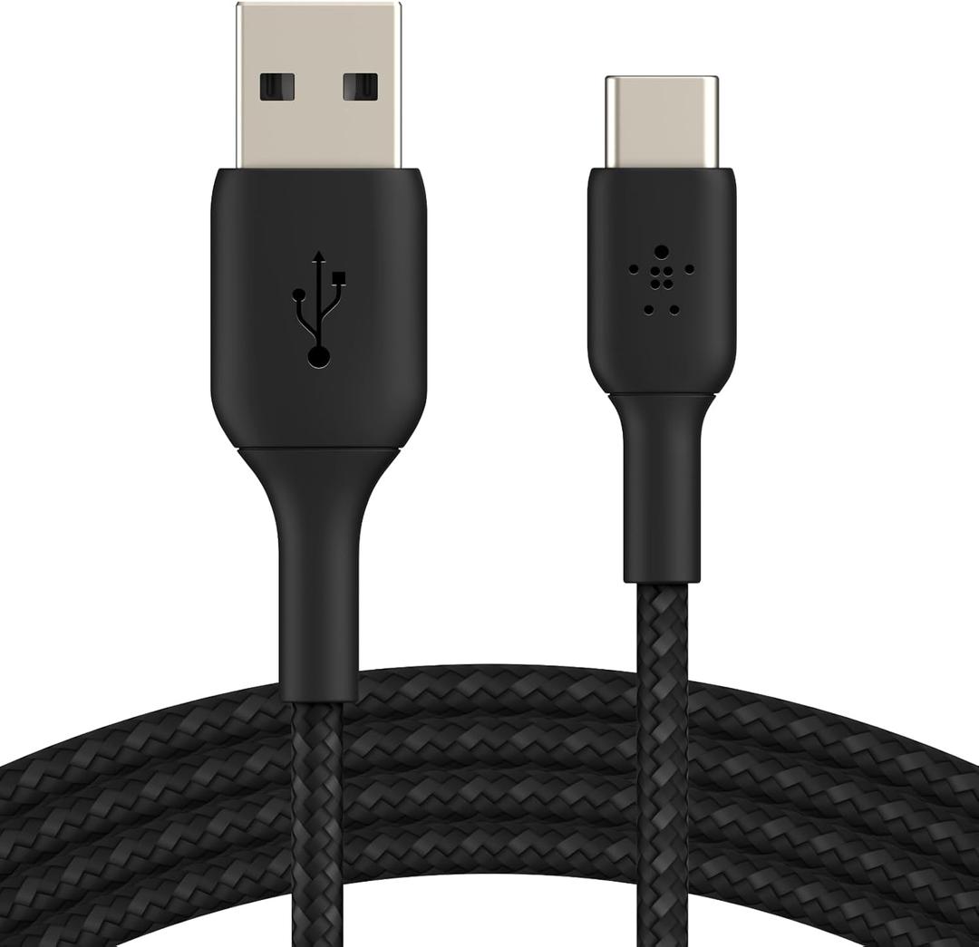 Belkin USB A to USB C Cable, 6.6ft, 15W - Type C Charger, iPhone Charger Cord, Soft, Braided, Flexible for iPhone 16 & 15, Galaxy S25, Pixel 9, iPad Pro, Airpods Pro, Switch & More - Black