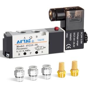 1/4" PT Pneumatic Solenoid Valve 4V210-08 Air Solenoid 24V Single Coil Pilot-Operated Electric 2 Position 5 Way Connection Type (AirTAC 4V210 PT1/4, DC24V)