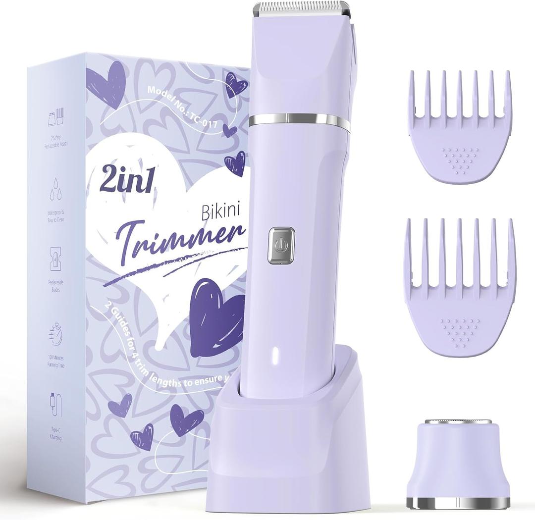 Risina Bikini Trimmer for Women - Wet/Dry Womens Electric Shaver for Legs, Replaceable Body Hair Blade Heads&Hair Remover for Face Head, No Nick, No Cut, No Razor Burn, Purple