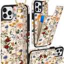 Petitian for iPhone 12 Pro Max Case with Wallet - Women Girls Cute Girly Aesthetic Unique Design Leather Credit Card Holder Cardholder Stand Wristband for iPhone 12 Pro Max, Vin Flower