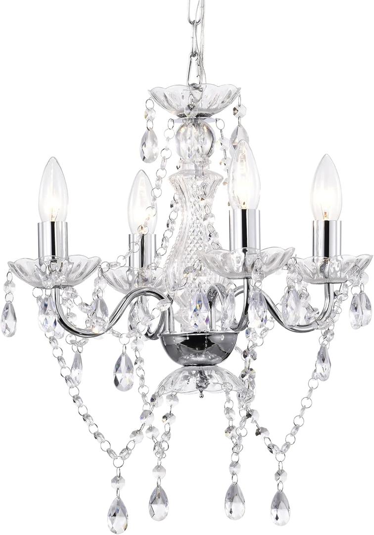 LaLuLa Chrome Chandelier Modern Mini Acrylic Crystal Chandelier Lighting 4 Light Candle Style Chandeliers for Dining Room