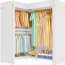 ULIFHOME E15C Garment Rack L Shaped Clothes Rack for Corner，Freestanding Clothing Racks for Hanging Clothes，Heavy Duty Closet Organizer 43.4"W x 15.8"D x 78.4"H，White Rack with White Dustproof Cover