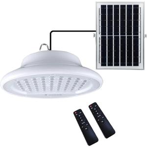 HULPPRE Solar Shed Light-Daytime or Night,96Leds Brighter White Solar Light Indoor&Outdoor with 2 Remotes,IP65 Barn/Chicken Coop/Workshop/Ceiling/Pendant Lamp for Patio,Garden,Yard,Gazebo