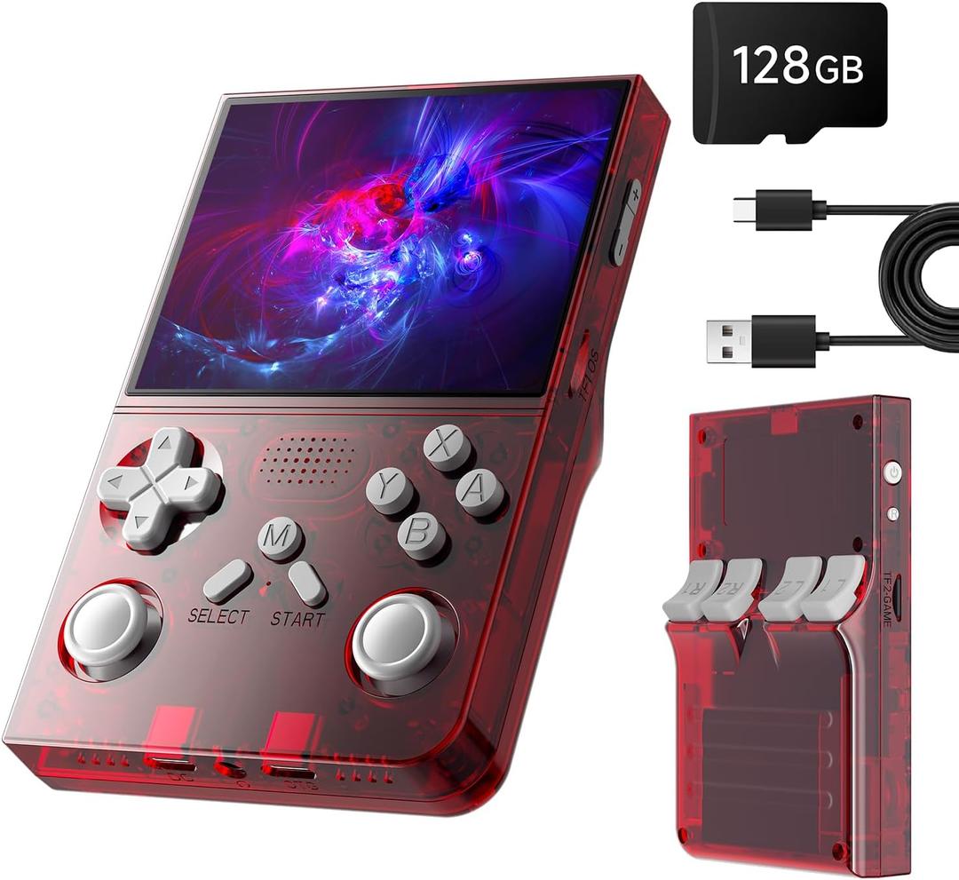 R40 Retro Handheld Game Console with Storage Case - Open Source System,3.5" IPS Screen, 18,000+ Classic Games, 128G TF Card, 3000mAh Battery, Portable Gaming Player for Travel, Red