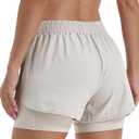 Stelle Women 2 in 1 Running Shorts High Waisted Athletic Shorts Gym Workout Shorts with Liner Zipper Pockets (Beige, XXL)