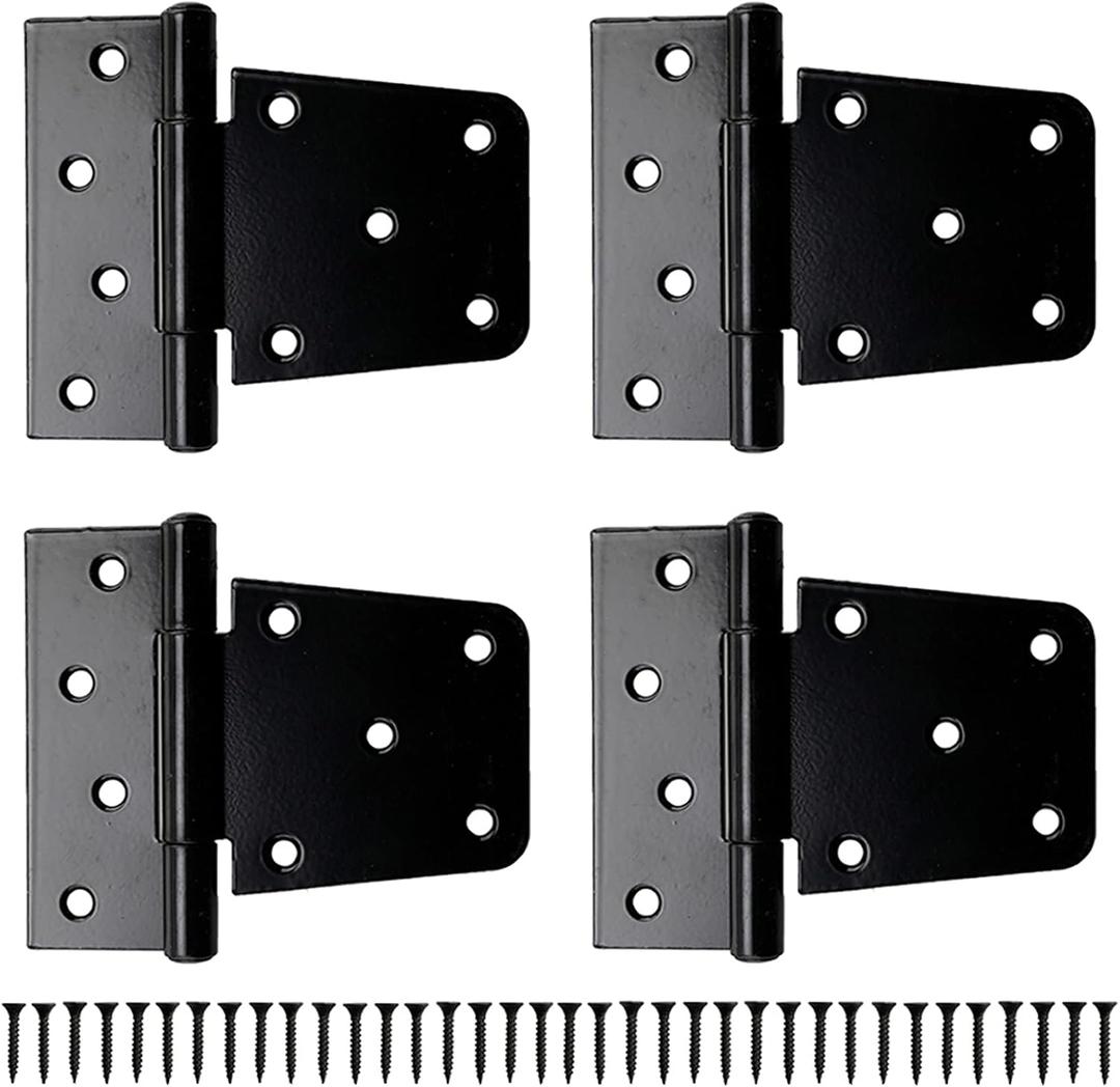 4 Pack 3.5 Inch Door Hinges Shed Hinges Heavy Duty Gate T Hinges Black Finish with Screws