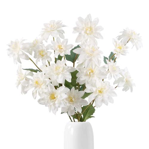 UUXX White Dahlia Artificial Flowers 5 Pack Realistic Dahlia 27.5 Inches Floral Long Stem Artificial Flowers for White Wedding Bridal Bouquets Floral Arrangement Table Home Decor