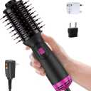 Dual Voltage Mini Hair Dryer Brush with UK/EU Plug, Blow Dryer Brushes 120V - 240V for European Travel, One Step Hair Dryer and Styler Volumizer with Negative Ion Anti-frizz Styling Brush (Black Pink)