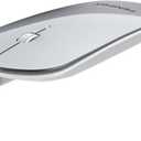 FENIFOX Bluetooth Mouse, Slim Mini Portable Flat Travel Wireless Mouse Rechargeable Quiet Ultra-Thin Mice Compatible with Laptop,Tablet,Notebook,PC (Silver and White)