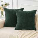 MIULEE Pack of 2 Green Throw Pillow Covers 18x18 Inch Soft Chenille Pillow Covers for Sofa Living Room Couch Solid Dyed Cases