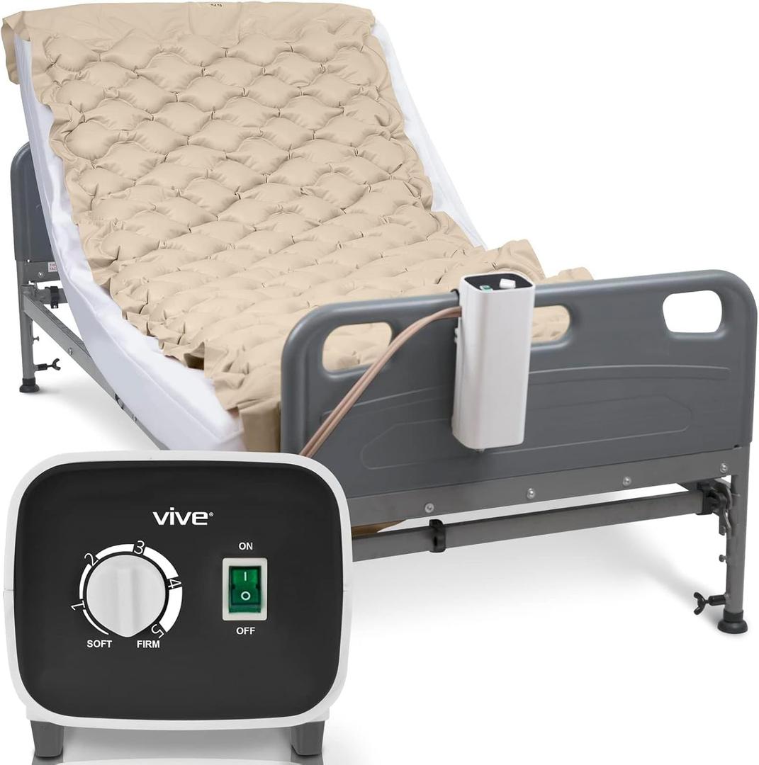 Vive Alternating Air Pressure Mattress Pad - The Original Bed Sore Prevention Solution - Hospital Topper for Bedridden Patients - Includes Waterproof, Breathable Ulcer Cushion & Whisper Quiet Pump (1 Count (Pack of 1))