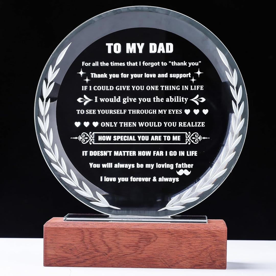 YWHL Dad Gifts from Daughter Son, Meaningful Birthday Gift for Dad Papa Who Wants Nothing, Crystal Keepsake Plaque Gift for Father on Father's Day, Thank You Presents on Christmas Thanksgiving
