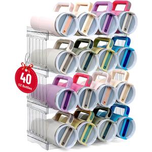 Water Bottle Organizer for Full Stanley 40 oz Tumbler with Handle, Cabinet Kitchen Pantry Organizers and Storage for Owala Stanley Cup Accessories Holder, Patented Stackable Tumbler Organizer Gifts (16-Large bottles)