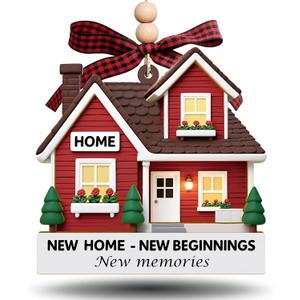 New Home Ornament Red Wooden Housewarming Gift for Couples, Friends & New Homeowners New Home New Beginning Wooden Home Decor, Pack of 2