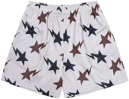 DIOTSR Mens Graphic Print Shorts Cool Mesh Basketball Shorts Casual Flat Front Shorts Summer Drawstring Size L
