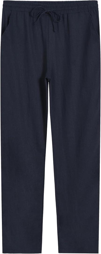 Weintee Men's 34" Inseam Tall Linen Pants with Pockets (X-Large Tall, Navy)