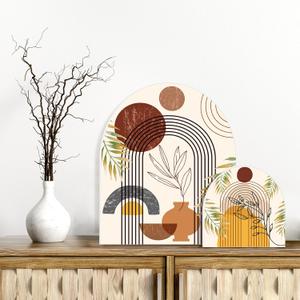 2 Pcs Wooden Decorative Cutting Board Rainbow Shaped Decorative Wood Serving Board Boho Serving Tray Charcuterie Arch Wood Tray for Kitchen Decoration 11.81 x 9.84 Inches, 5.91 x 5.91 Inches