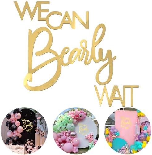 Wokceer We Can Bearly Wait Sign for Backdrop 15.7 Inch Gold Baby Party Sign for Boy Girl Baby Shower Gender Reveal Theme 1st Birthday Photography Background Decor