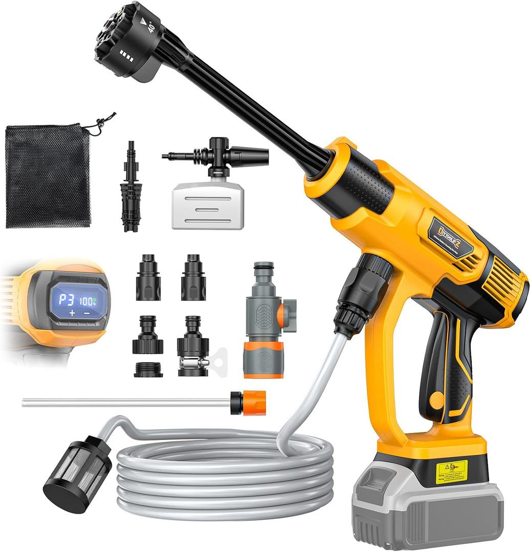 DIYtoolifz Cleaning Tool Compatible with DeWalt 20V Battery, 2.2LBS, with 16.4ft Hose & 6-in-1 Nozzle + Attachment for Car, Patio, Fence (Battery not Included, Tool Only)