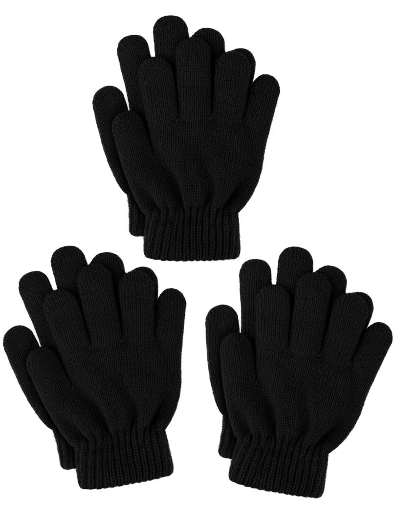 Glooarm 3 Pairs Kids Gloves Winter Thick Magic Knit Stretchy Warm (Black)